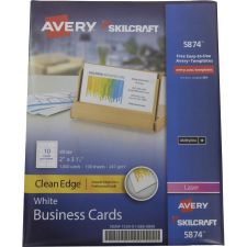 SKILCRAFT Clean Edge Laser, Inkjet Business Card - White