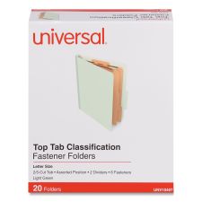 Universal Six-Section Classification Folders, Heavy-Duty Pressboard Cover, 2 Dividers, 6 Fasteners, Letter Size, Light Green, 20/Box
