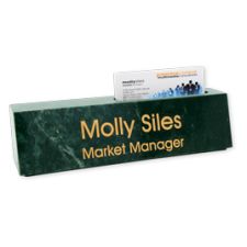 Laser Engraved Green Marble Desk Bar with Business Card Slot, 2 3/8" x 8" (1/PK)