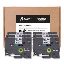 Brother P-Touch TZe Series Standard Adhesive Laminated Labeling Tape, 0.5", Black on White, 6/Pack