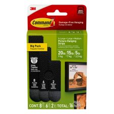 Command Assorted Picture Hanging Strips, 2 Pairs Medium, 6 Pairs Large, 8 Pairs X-Large Black Adhesive Strip Pairs - 17218BLK-16ES