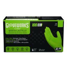 GloveWorks by AMMEX Heavy-Duty Industrial Nitrile Gloves, Powder-Free, Medium, 8 mil Thick, 9.5" Long, Green, 100/Box, 10 Boxes/Carton