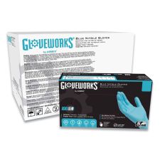 GloveWorks by AMMEX Industrial Nitrile Gloves, Powder-Free, Large, 5 mil Thick, 9.5" Long, Blue, 100/Box, 10 Boxes/Carton