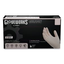 GloveWorks by AMMEX Latex Disposable Gloves, Powder-Free, Medium, 4 mil Thick, 9.5" Long, Ivory, 100/Box, 10 Boxes/Carton