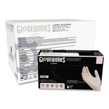 GloveWorks by AMMEX Latex Disposable Gloves, Powder-Free, X-Large, 4 mil Thick, 9.5" Long, Ivory, 100/Box, 10 Boxes/Carton