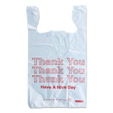 Monarch Plastic "Thank You - Have a Nice Day" Shopping Bags, Cut-Out Handles, 11.5" x 6.5" x 22", White/Red, 250/Box