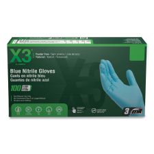 X3 by AMMEX Industrial Nitrile Gloves, Powder-Free, Medium, 3 mil Thick, 9.5" Long, Blue, 100/Box, 10 Boxes/Carton