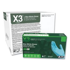 X3 by AMMEX Industrial Nitrile Gloves, Powder-Free, X-Large, 3 mil Thick, 9.5" Long, Blue, 100/Box, 10 Boxes/Carton