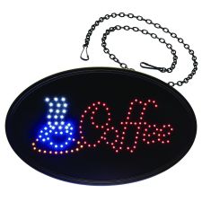 Alpine Industries LED Oval Coffee Sign, 23 x 14, Black Frame, Blue/Red Graphics