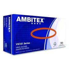 AMBITEX V5101 Series Latex-Free Lightly Powdered Vinyl Gloves, Large, 3 mil Thick, 9" Long, Clear, 100/Box