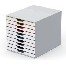 DURABLE VARICOLOR MIX 10 Drawer Desktop Storage Box, White/Multicolor - 10 Drawer(s) - 11" x 11.5"x 14" Depth - Desktop - White - Plastic - 1 Each