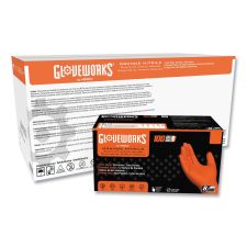 GloveWorks by AMMEX Heavy-Duty Industrial Nitrile Gloves, Powder-Free, Small, 8 mil Thick, 9.5" Long, Orange, 100/Box, 10 Boxes/Carton