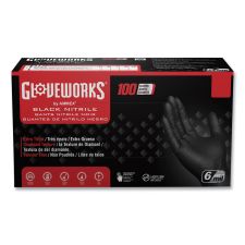GloveWorks by AMMEX Heavy-Duty Industrial Nitrile Gloves, Powder-Free, XX-Large, 6 mil Thick, 9.5" Long, Black, 100/Box, 10 Boxes/Carton