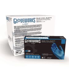 GloveWorks by AMMEX Industrial Vinyl Gloves, Powder-Free, Medium, 3 mil Thick, 9.5" Long, Blue, 100/Box, 10 Boxes/Carton