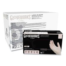 GloveWorks by AMMEX Latex Disposable Gloves, Powder-Free, Small, 4 mil Thick, 9.5" Long, Ivory, 100/Box, 10 Boxes/Carton
