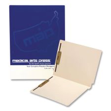 Medical Arts Press Heavy-Duty Mylar-Reinforced End Tab Fastener Folders, 0.75" Expansion, 2 Fasteners, Letter Size, Manila Exterior, 50/Box