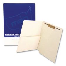 Medical Arts Press Slash Pocket End Tab Fastener Folders, 0.75" Expansion, 1 Fastener, Letter Size, Manila Exterior, 50/Box