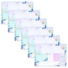 PUKKA PAD Weekly Planner Pad, Feathers, 11.7 x 8.3, Blue/Cream/Pink Cover, 12-Month, Undated, 6/Pack