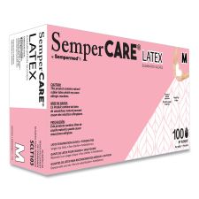 SemperCare Latex Examination Gloves, Powder-Free, Medium, 5 mil Thick, 9.45" Long, Cream, 100/Box