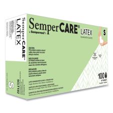 SemperCare Latex Examination Gloves, Powder-Free, Small, 5 mil Thick, 9.45" Long, Cream, 100/Box