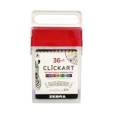 Zebra ClickArt Porous Point Pen, Retractable, Fine 0.6 mm, Assorted Ink Colors, White Barrel, 36/Pack