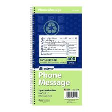 Adams Wirebound Telephone Message Book, Two-Part Carbonless, 4.75 x 2.75, 4 Forms/Sheet, 400 Forms Total