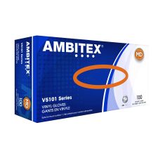 AMBITEX V5101 Series Latex-Free Lightly Powdered Vinyl Gloves, Medium, 3 mil Thick, 9" Long, Clear, 100/Box