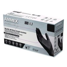 AMMEX Professional Nitrile Exam Gloves, Powder-Free, Small, Black, 100/Box