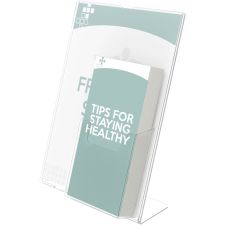 Deflecto 4" Pocket Slanted Plastic Sign Holder - 11" Width x 8.5" Height - Rectangular Shape - Plastic - Clear - 1 Each