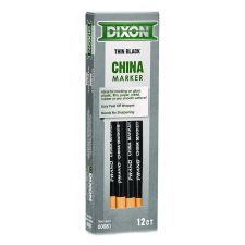 Dixon China Marker, Thin Core, 0.37" x 7", Black, 12/Pack