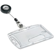 DURABLE Retracting Reel Shell-Style ID Badge Holder - 2-1/10" x 3-1/4" - Horizontal or Vertical - Acrylic - Transparent - 10 / Box