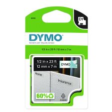 DYMO D1 Standard Labels, 0.50" x 23 ft, Black Print on Clear Tape