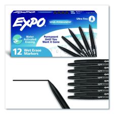 EXPO Wet Erase Marker, Ultra Fine Bullet Tip, Black, Dozen