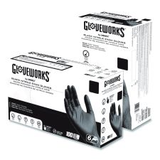 GloveWorks by AMMEX Nitrile Exam Gloves, Powder-Free, XX-Large, 6 mil Thick, 9.5" Long, Black, 100/Box