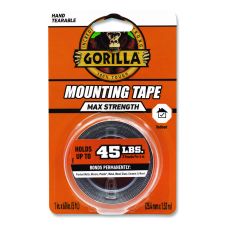 Gorilla Max Strength Mounting Tape, Permanent, Holds Up to 45 lb (3 lbs per 4 in), 1 x 60, Black