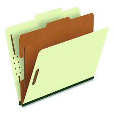 Pendaflex Reinforced Pressboard Classification Folders, 1.75" Expansion, 1 Divider, 4 Fasteners, Letter Size, Green Exterior, 10/Box