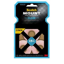 Scotch Mount Clear Double-Sided Mounting Tape, Transparent, 1 in x 60 in, 3 Pack