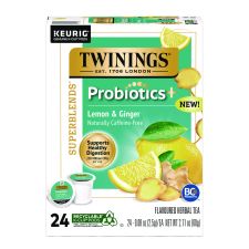TWININGS Probiotics  Herbal Lemon and Ginger Tea, 24/Box