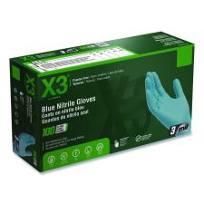 X3 by AMMEX Industrial Nitrile Gloves, Powder-Free, Large, 3 mil Thick, 9.5" Long, Blue, 100/Box