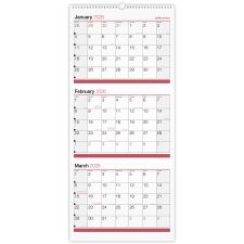 3-Month Monthly Wall Calendar, 12" x 27", White, January 2026 to December 2026, OD30302826