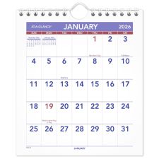AT-A-GLANCE 2026 Monthly Wall Calendar, Mini, 6 1/2" x 7 1/2"