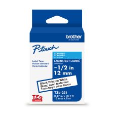 Brother P-touch TZe231, Laminated, 1/2" x 26.2 ft (12mm x 8m), Black on White Label Tape
