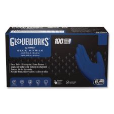 GloveWorks by AMMEX Heavy-Duty Industrial Nitrile Gloves, Powder-Free, X-Large, 6 mil Thick, 9.5" Long, Royal Blue, 100/Box, 10 Boxes/Carton
