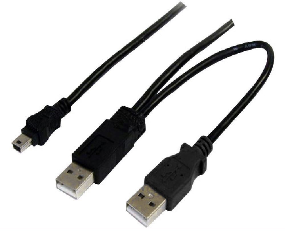 Astrotek USB 2.0 Y Splitter Cable - Type A Male to Mini B 5 pins 1m   USB Type A Male 2m Black Colour Power Adapter Hub Charging 20cm