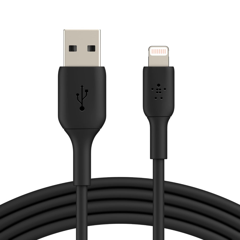 Belkin BoostCharge Lightning to USB-A Cable (2m/6.6ft) - Black (CAA001bt2MBK), 480Mbps, 8K  bend, Apple iPhone / iPad / Macbook, 2 Years Warranty