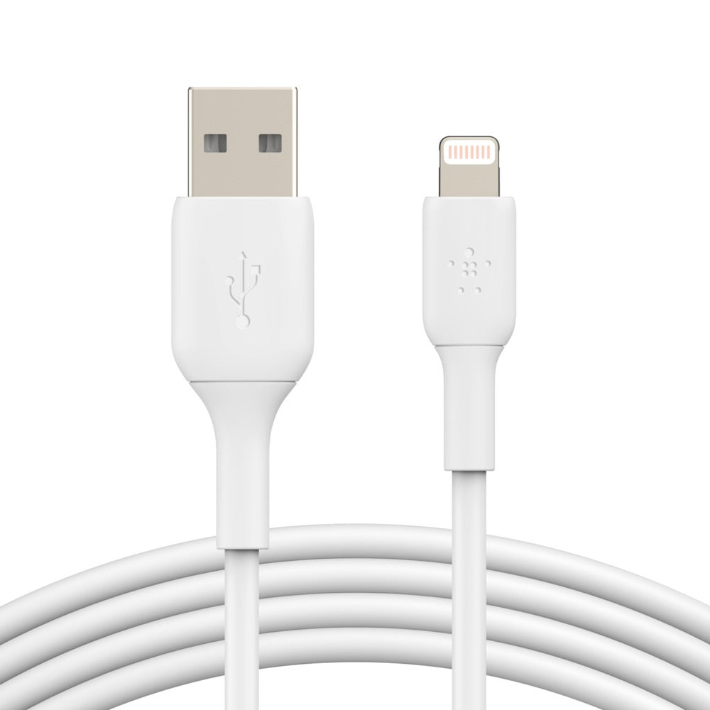Belkin BoostCharge Lightning to USB-A Cable (2m/6.6ft) - White (CAA001bt2MWH), 480Mbps, 8K  bend, Apple iPhone / iPad / Macbook, 2 Years Warranty