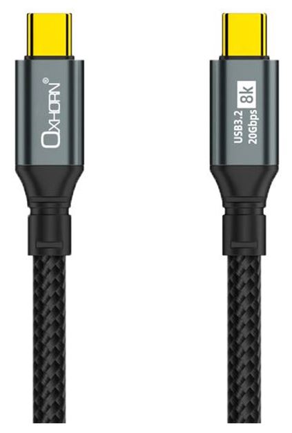 Oxhorn USB 3.2 Gen 22 2m USB-C to USB-C 20Gbps 8K@60Hz 20V 100W E-Marker Chip Black fast charging & Video cable Laptop Phones Tablet USB-C Device