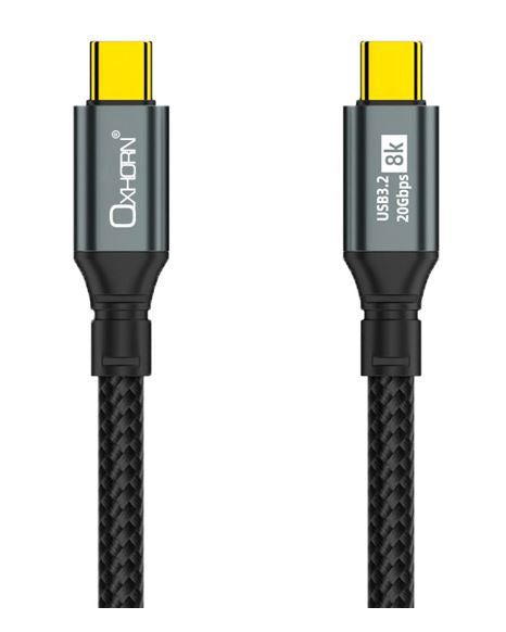 Oxhorn USB 3.2 Gen 22 3m USB-C to USB-C 20Gbps 8K@60Hz 20V 100W E-Marker Chip Black fast charging & Video cable Laptop Phones Tablet USB-C Device