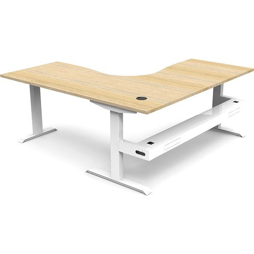 Rapidline Boost Static Corner Workstation   Tray 1800/1500W x 750D x 730mmH Oak/White