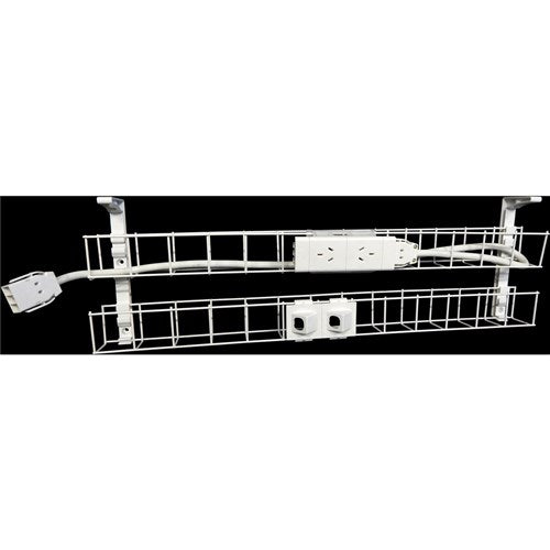 Rapidline Dual Tier Cable Basket Kit 950mm 2GPO 2Data   1.5m Interconnecting Lead Wht